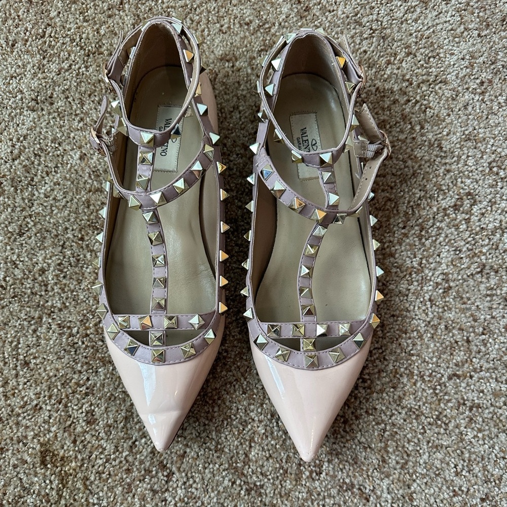 Valentino Rockstud Ballerina Caged Flat Blush Size 40